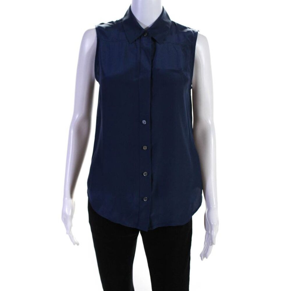 Frame Shirt Womens Silk Button Down Tank Top Blue Size Extra Small LL19LL